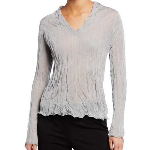 Theory Crinkled Steel V Neck Sweater Gray M - Picture 2 of 6